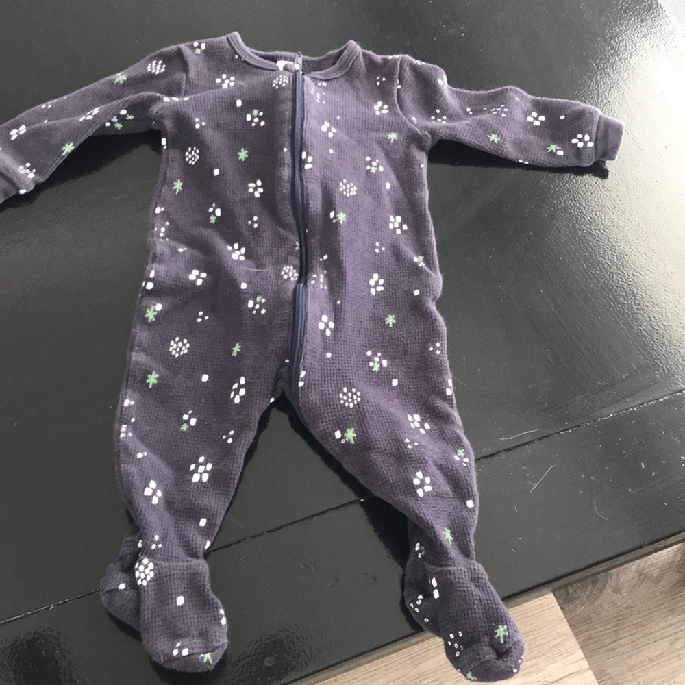 Plum Floral Print Footed One-Piece Pajamas